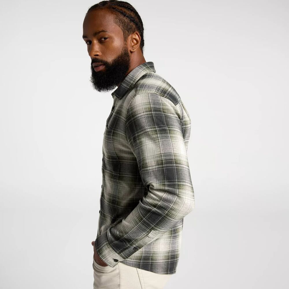 VRST Men's Plaid Button Down Shirt - Color: Olive Green Plaid - Picture 3 of 6